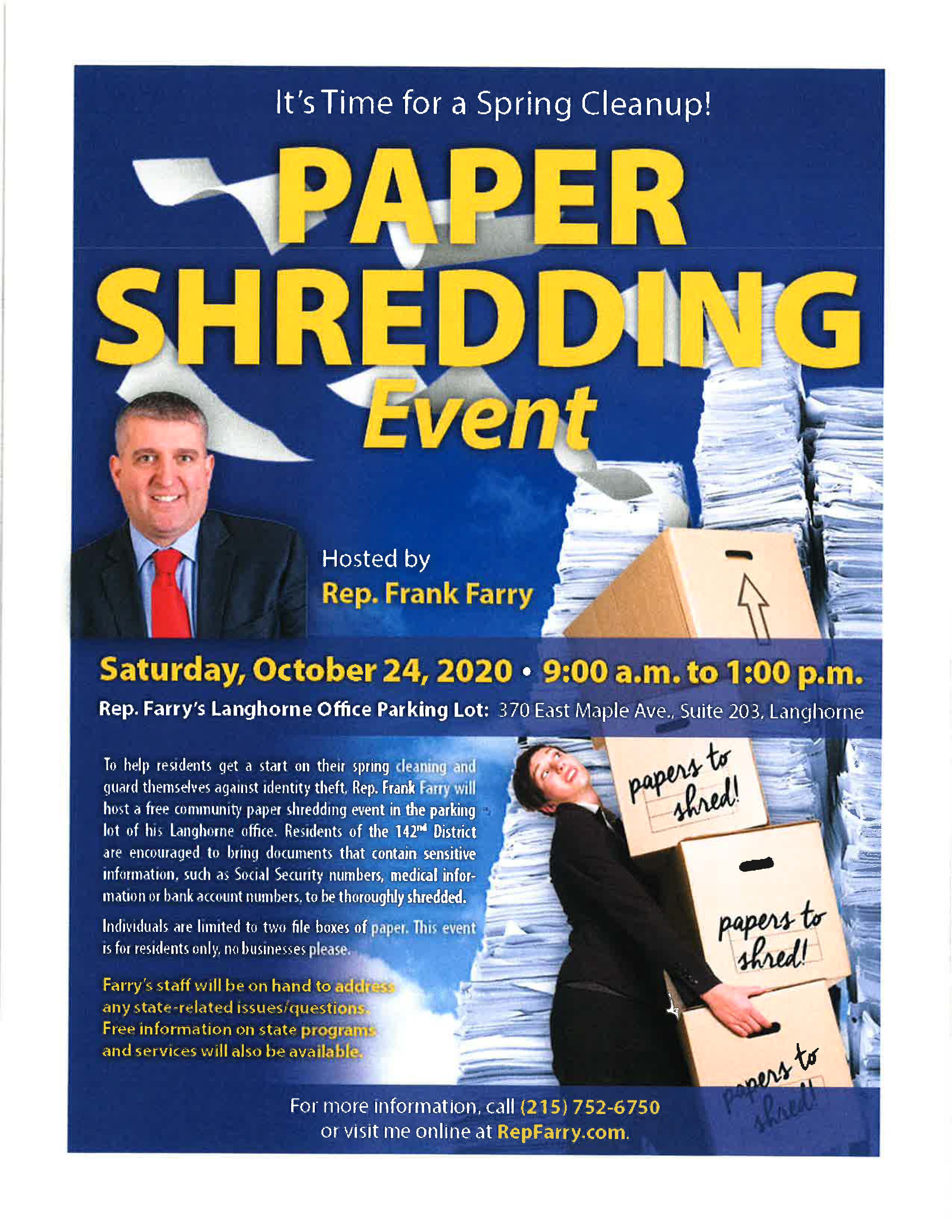 FREE Paper Shredding Event Hosted by Rep. Frank Farry Lower