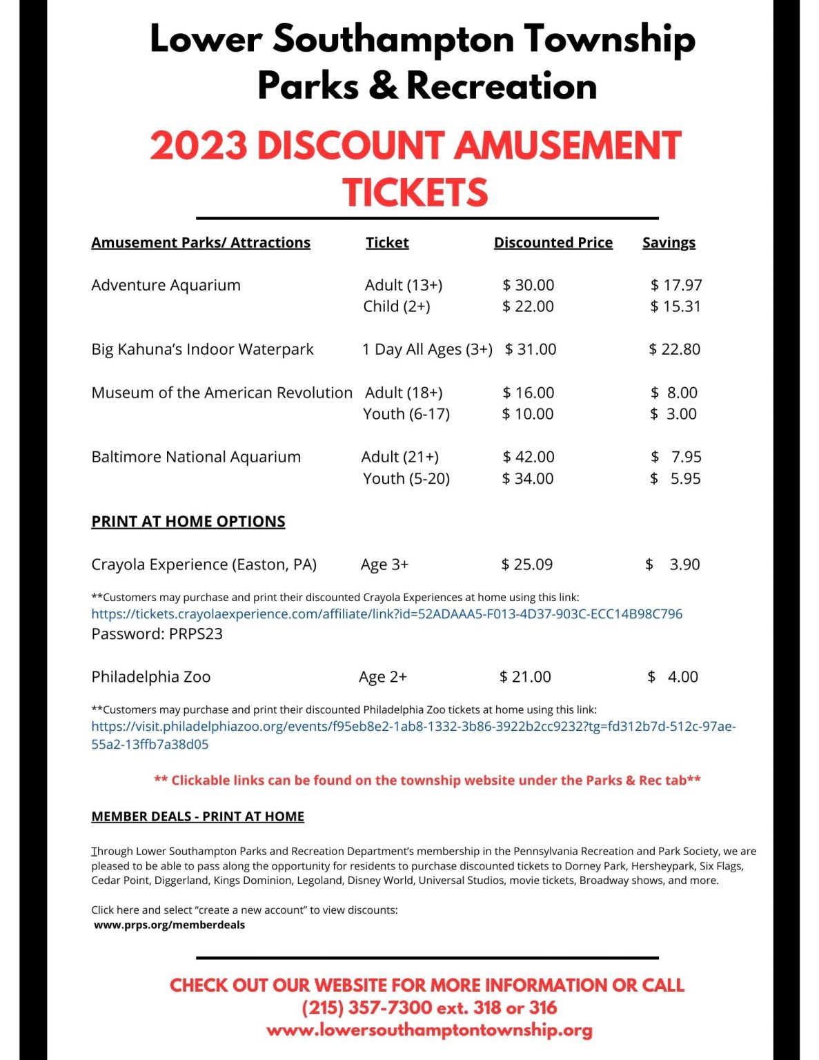 Discount Ticket Program Lower Southampton Township